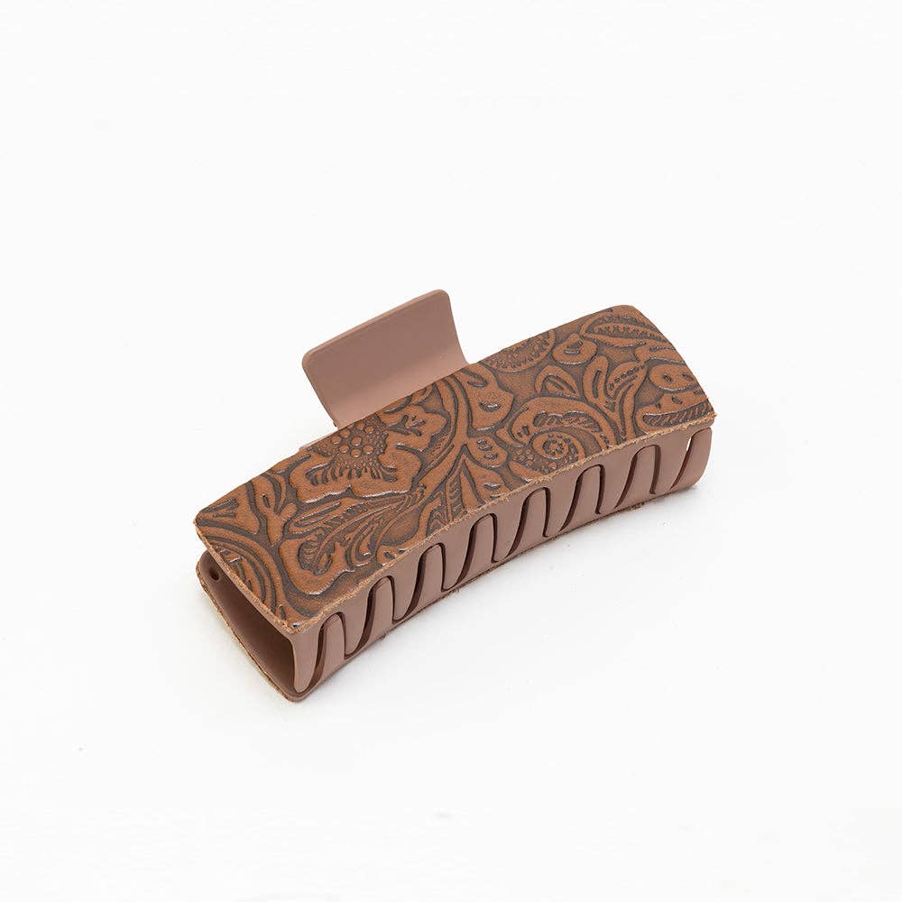 Dustmeadow Embossed Leather Hair Clip in Brown: Brown