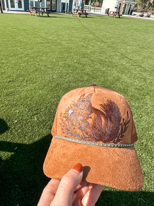 Squirrel Suede SnapBack baseball Hat with Rose Quartz