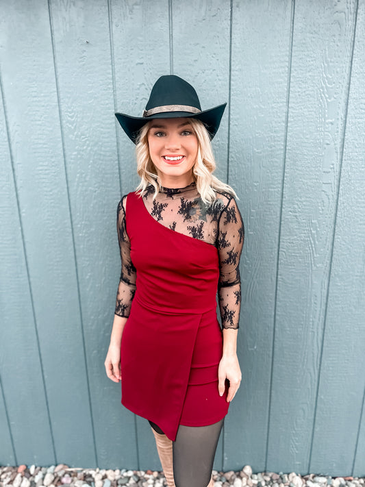 Burgundy One Shoulder Knit Romper