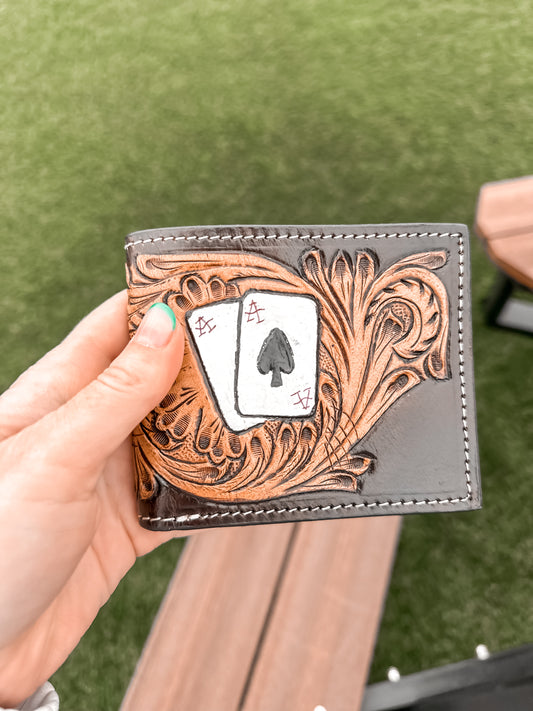 Aces Tooled Leather Men’s Wallet 