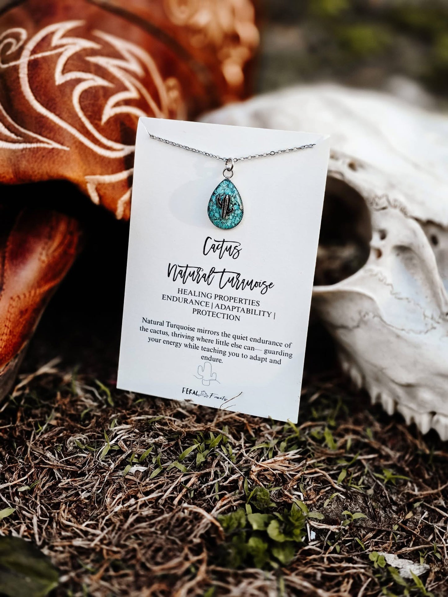 Cactus Natural Turquoise Stainless Steel Necklace by Feral Facets