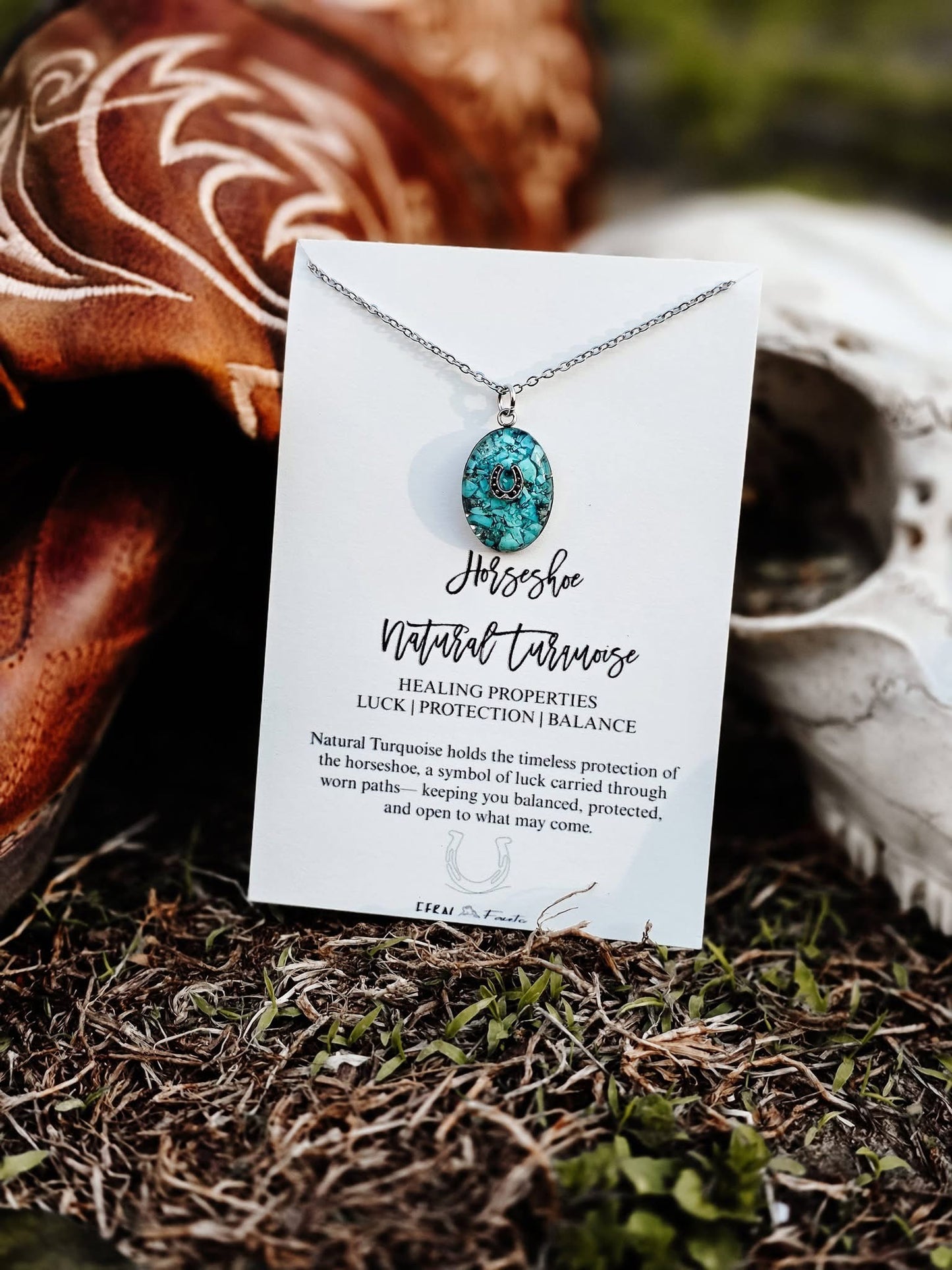 Horseshoe Natural Turquoise Stainless Steel Necklace by Feral Facets