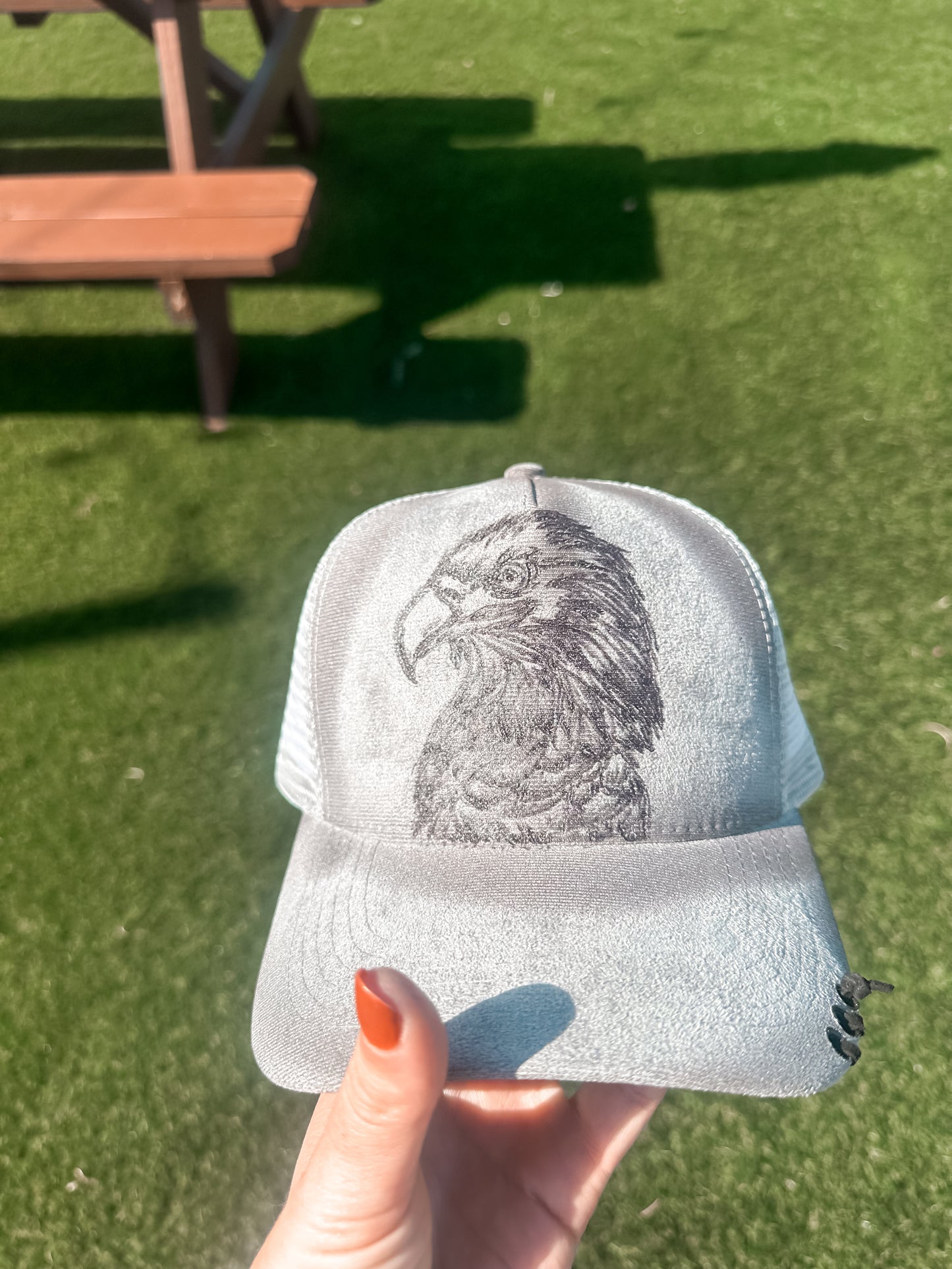 Grey Torched & Burned Eagle SnapBack Suede Baseball hat