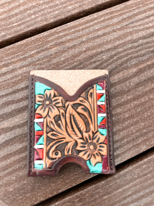 Mini Aztec Leather Credit Card Wallet 