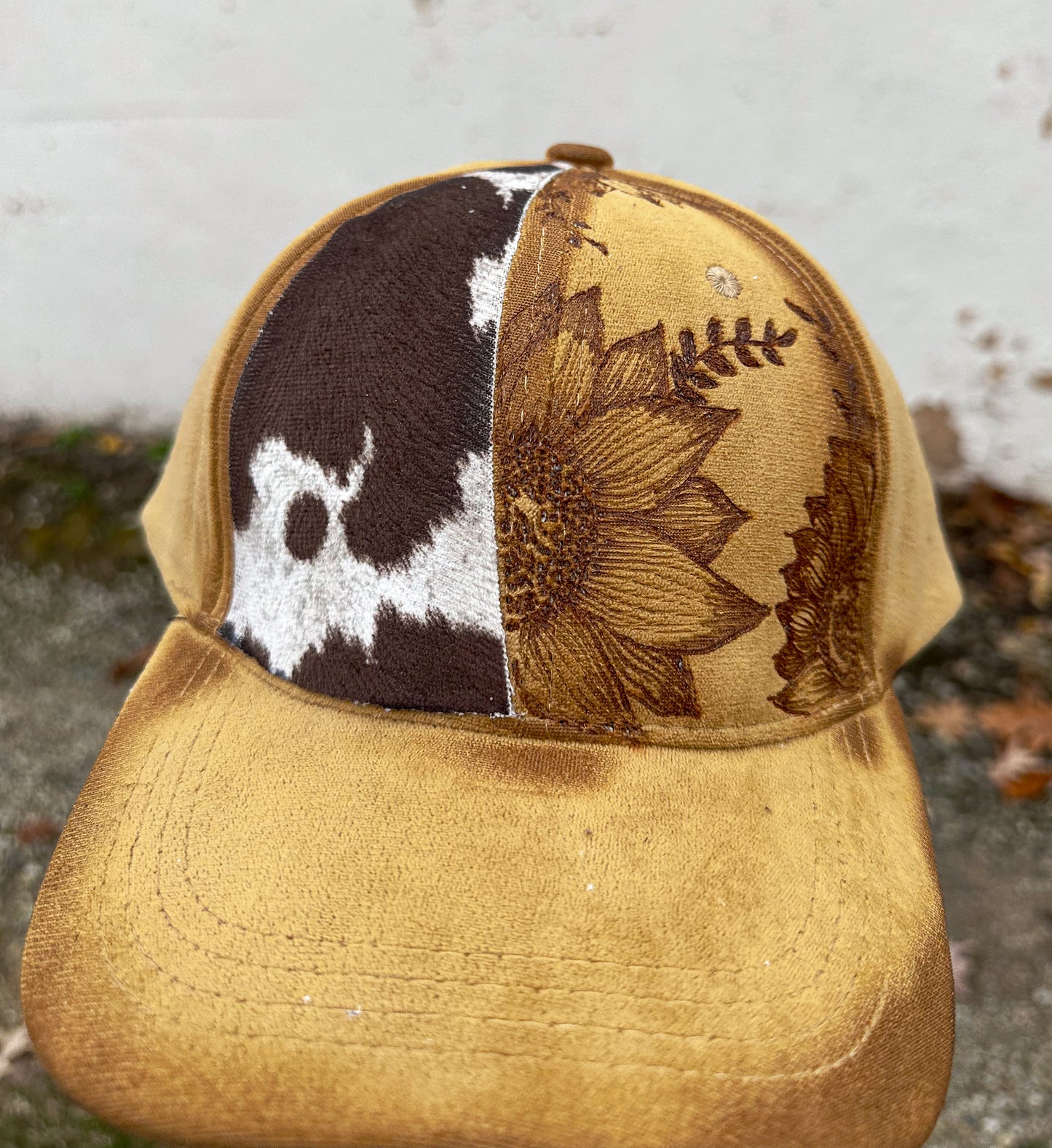 Sunflower Cowhide Vegan Suede Baseball Hat