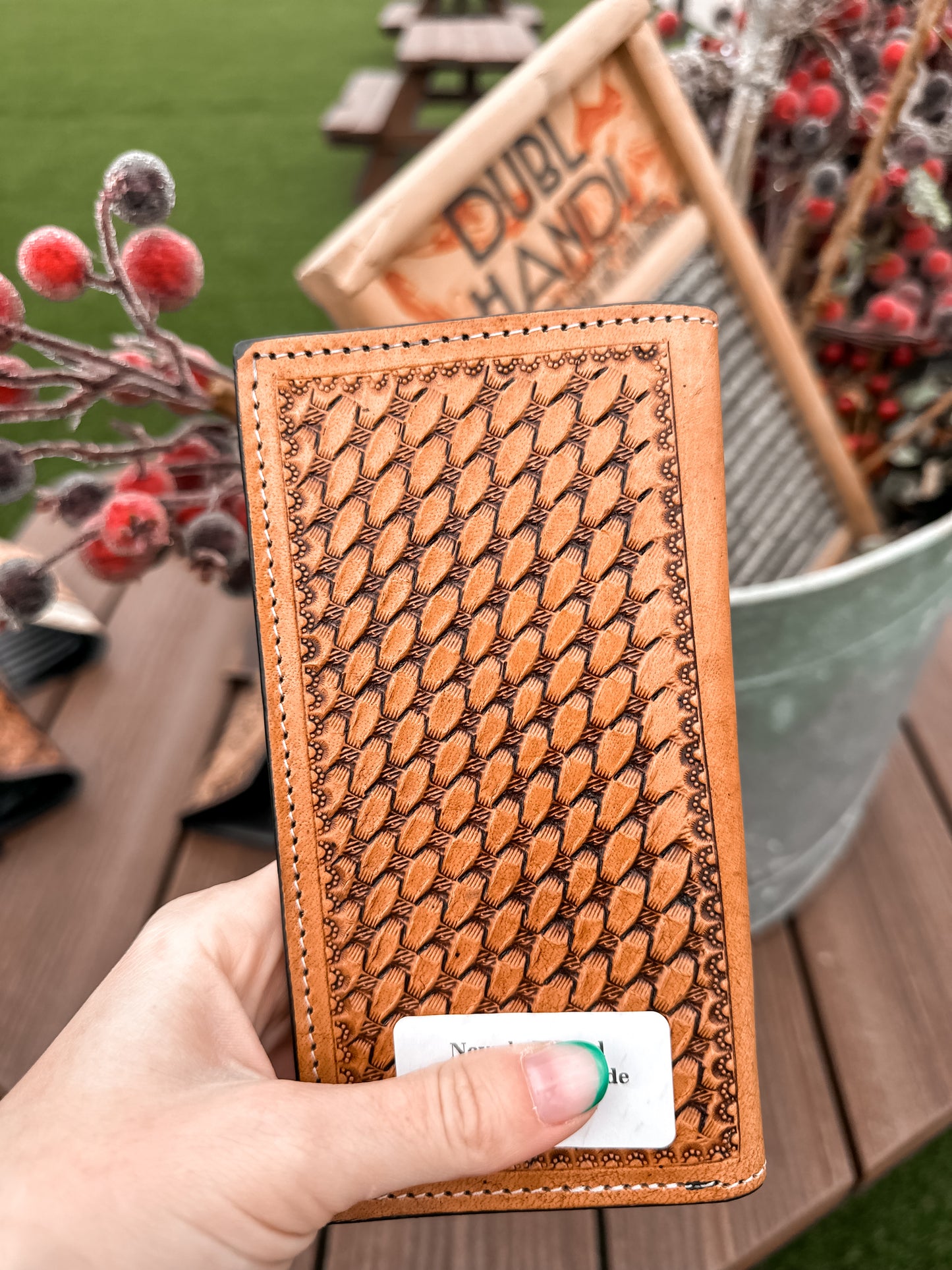 Nevada Tooled Leather & Cowhide Men’s Wallet 