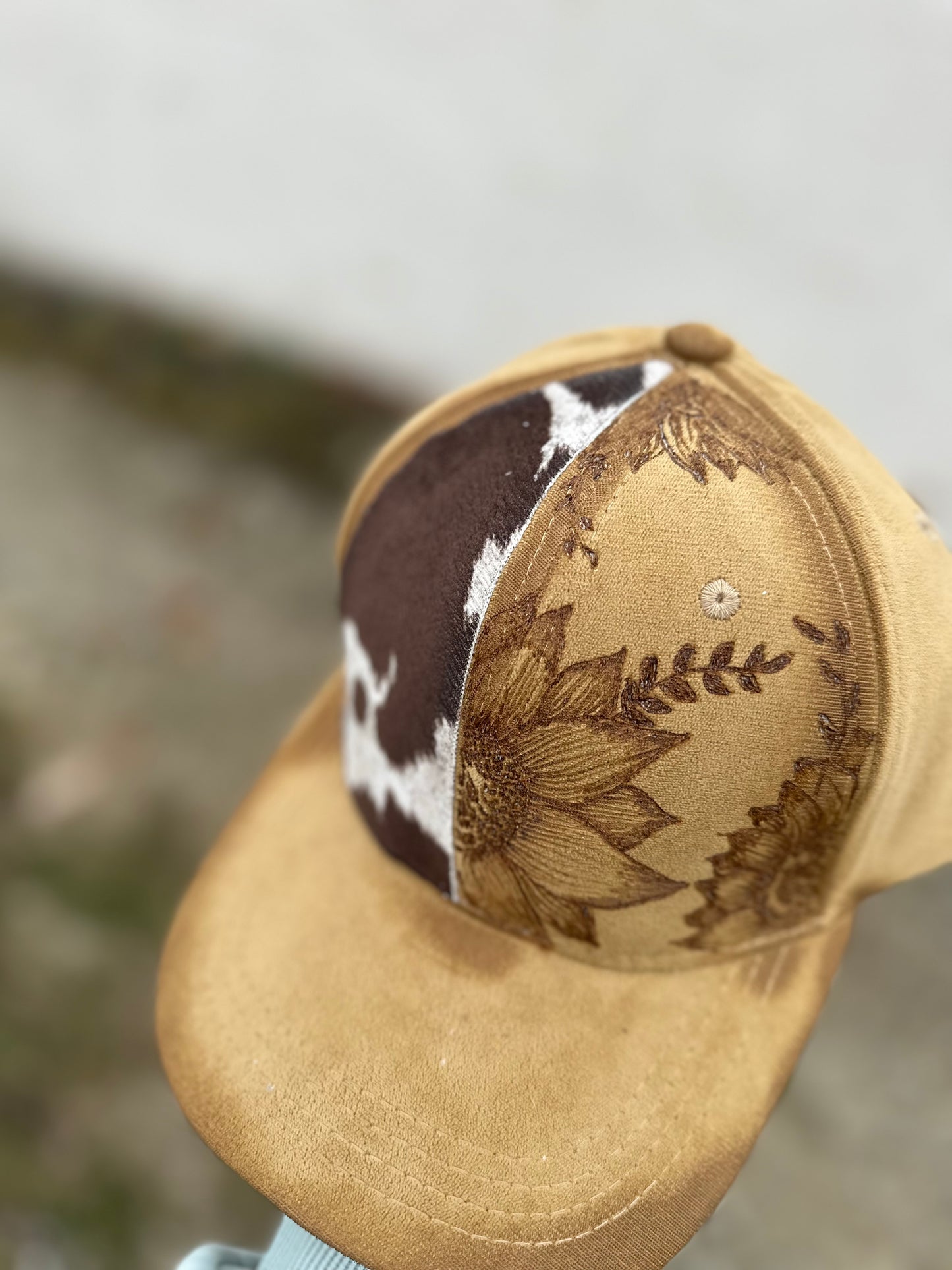 Sunflower Cowhide Vegan Suede Baseball Hat