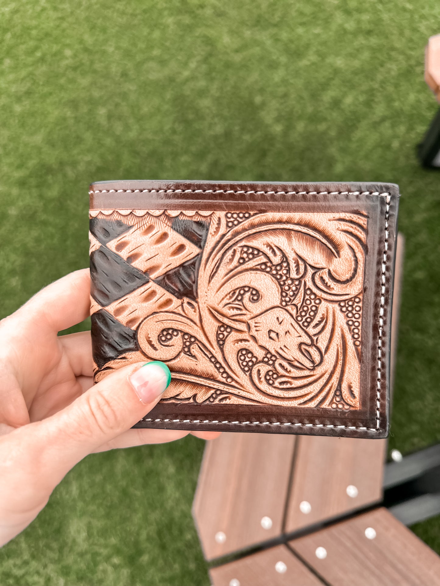 Checkered Tooled Leather Men’s Wallet
