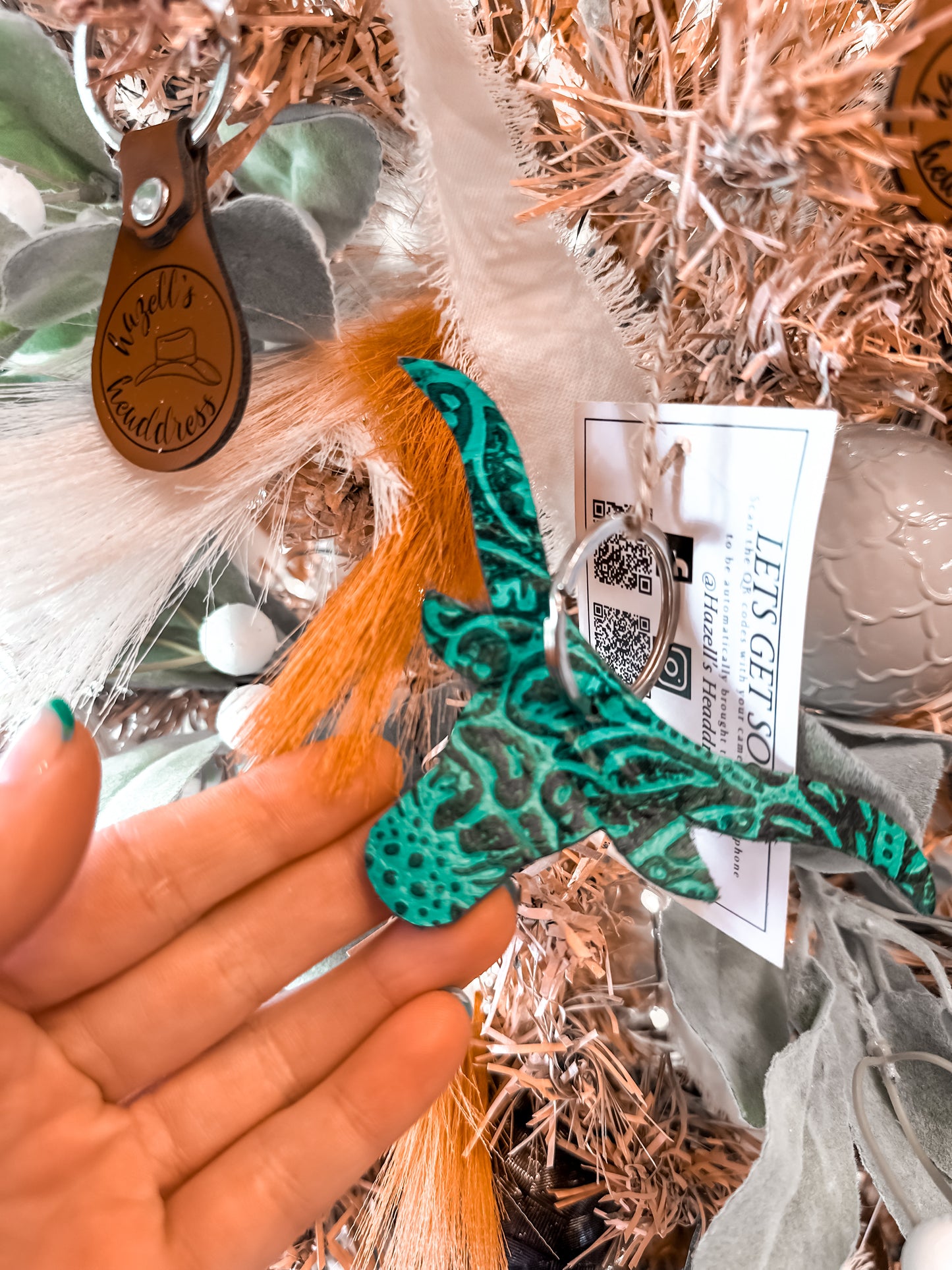 Western Highland Tooled Leather Keychain