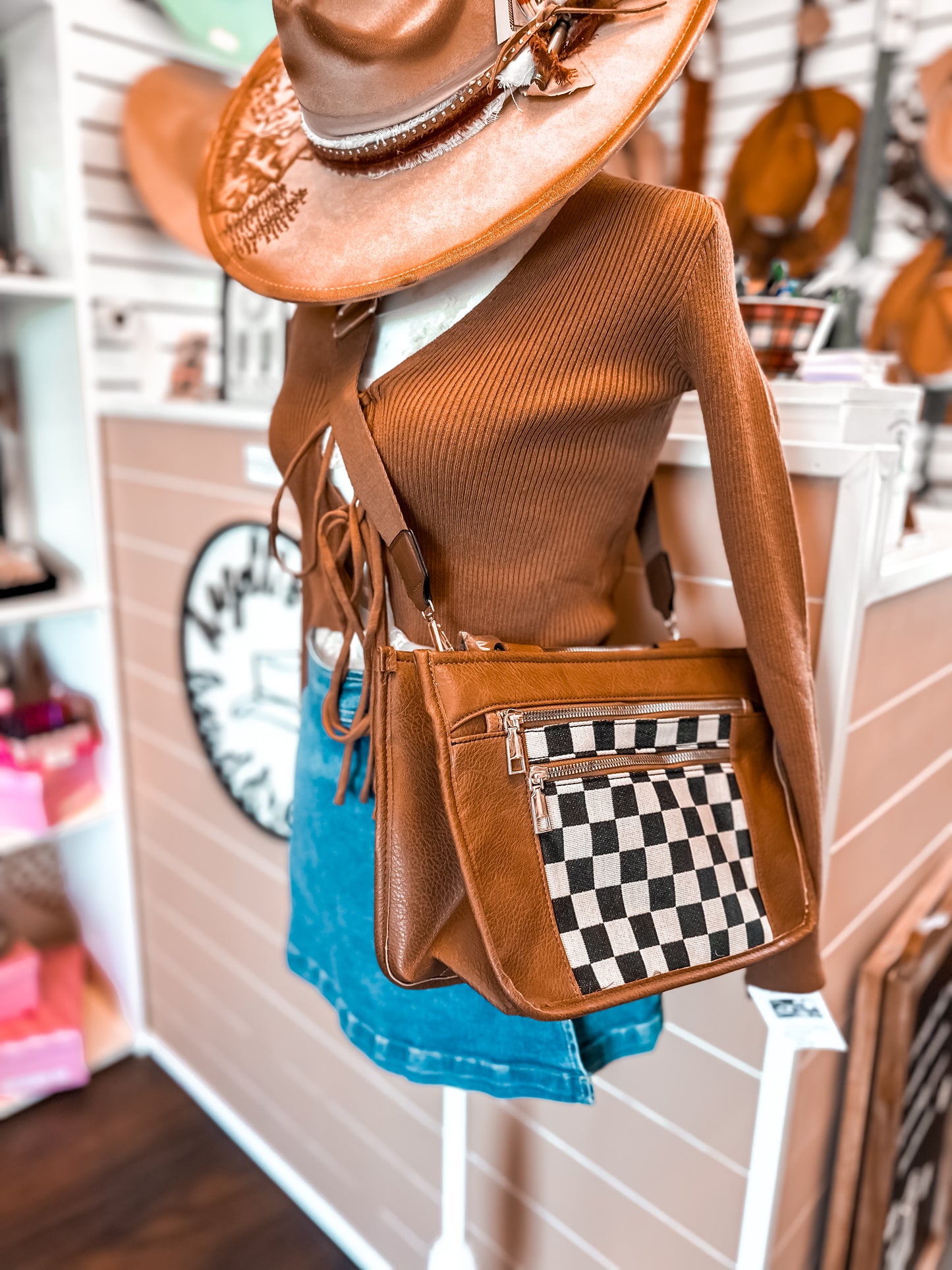 Checkered Canvas Tote Bag