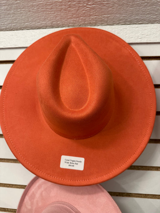 Coral Vegan Suede Wide Brim Hat