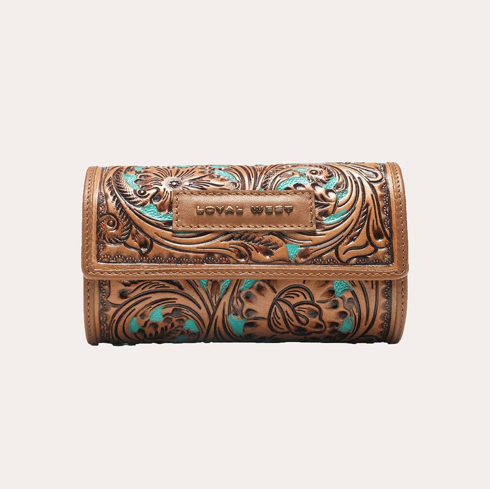 Canyon Jewellery Case Handtooled Leather - Whiskey & Water: Single