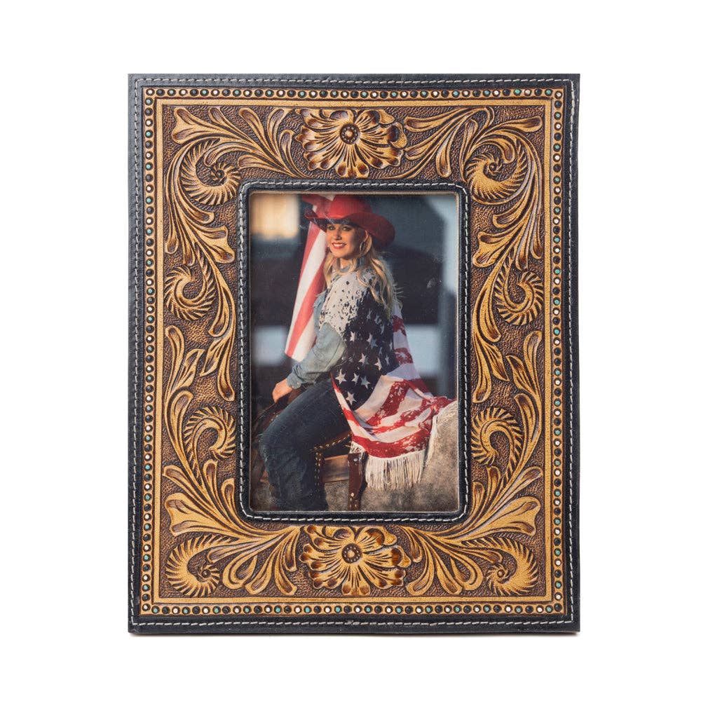 Bordertown Handtooled Leather Photo Frame in brown, premium western home décor: Brown