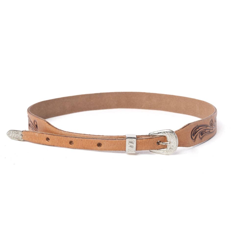 Western Vine Leather Hat Belt in Saddle Tan: Saddle Tan