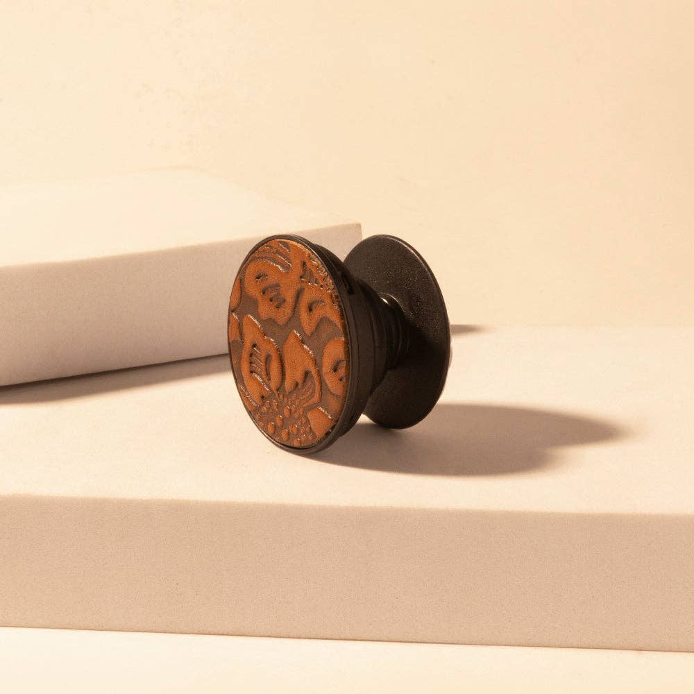 Magnolia Trail Phone Socket for Women in brown with handtooled detail for everyday use: Brown