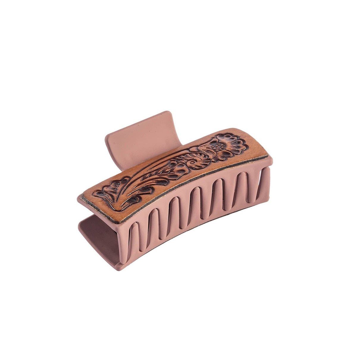 High Vista Hair Comb Clip In Peach and Brown: Hand-Tooled