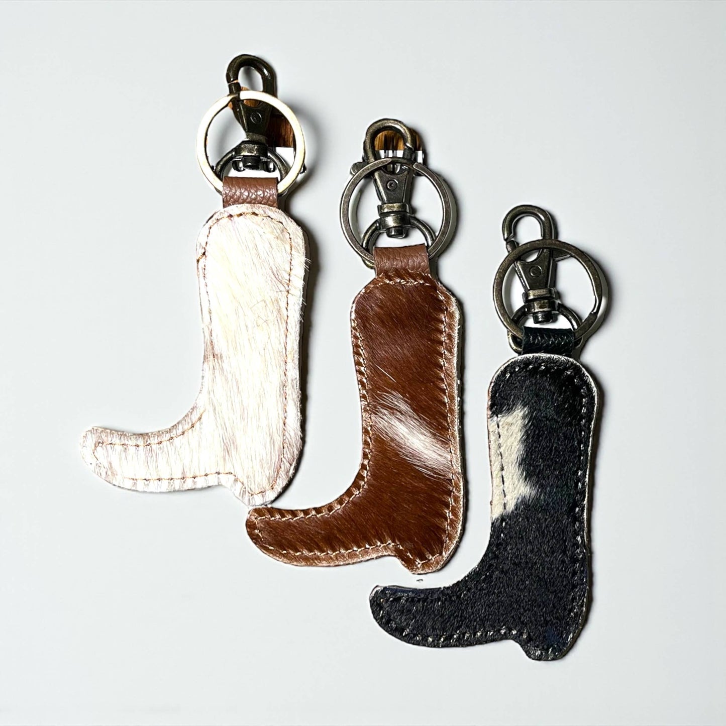 Poker Tooled Leather & Cowhide Keychain 