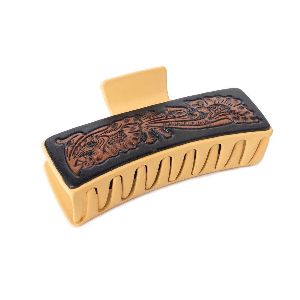 High Vista Hair Comb Clip In Light Brown: Hand-Tooled